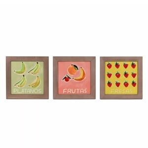 Fruit Art Tile Trio with Brown Frames